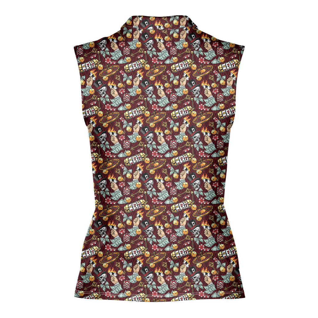 Lucky Skull Aloha-Women Sleeveless Polo Shirt-Gerbera Prints
