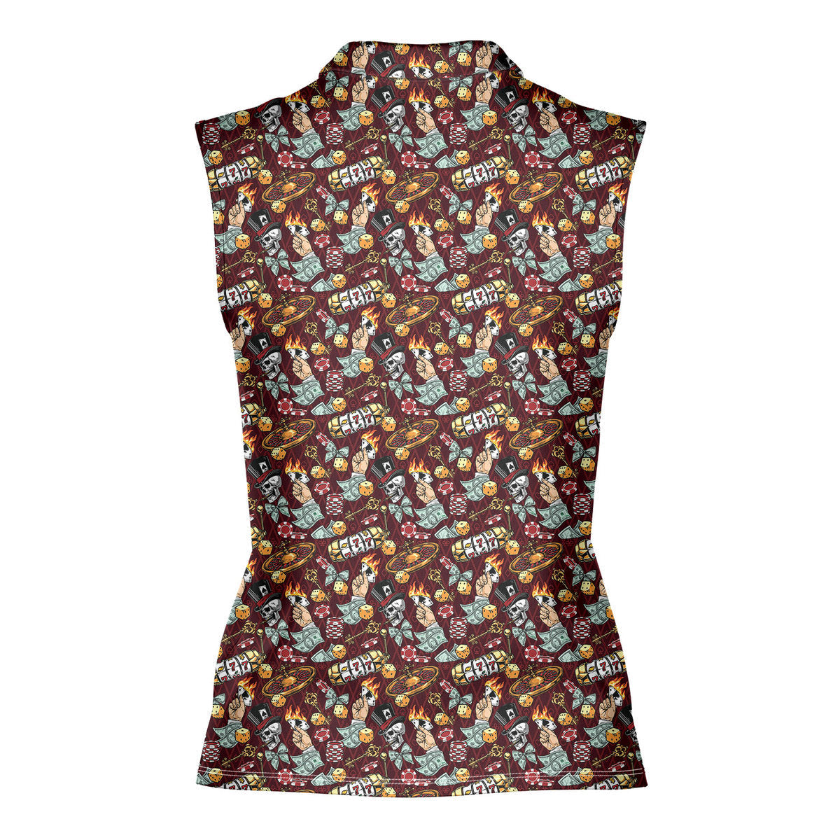 Lucky Skull Aloha-Women Sleeveless Polo Shirt-Gerbera Prints