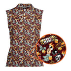 Lucky Skull Aloha-Women Sleeveless Polo Shirt-Gerbera Prints
