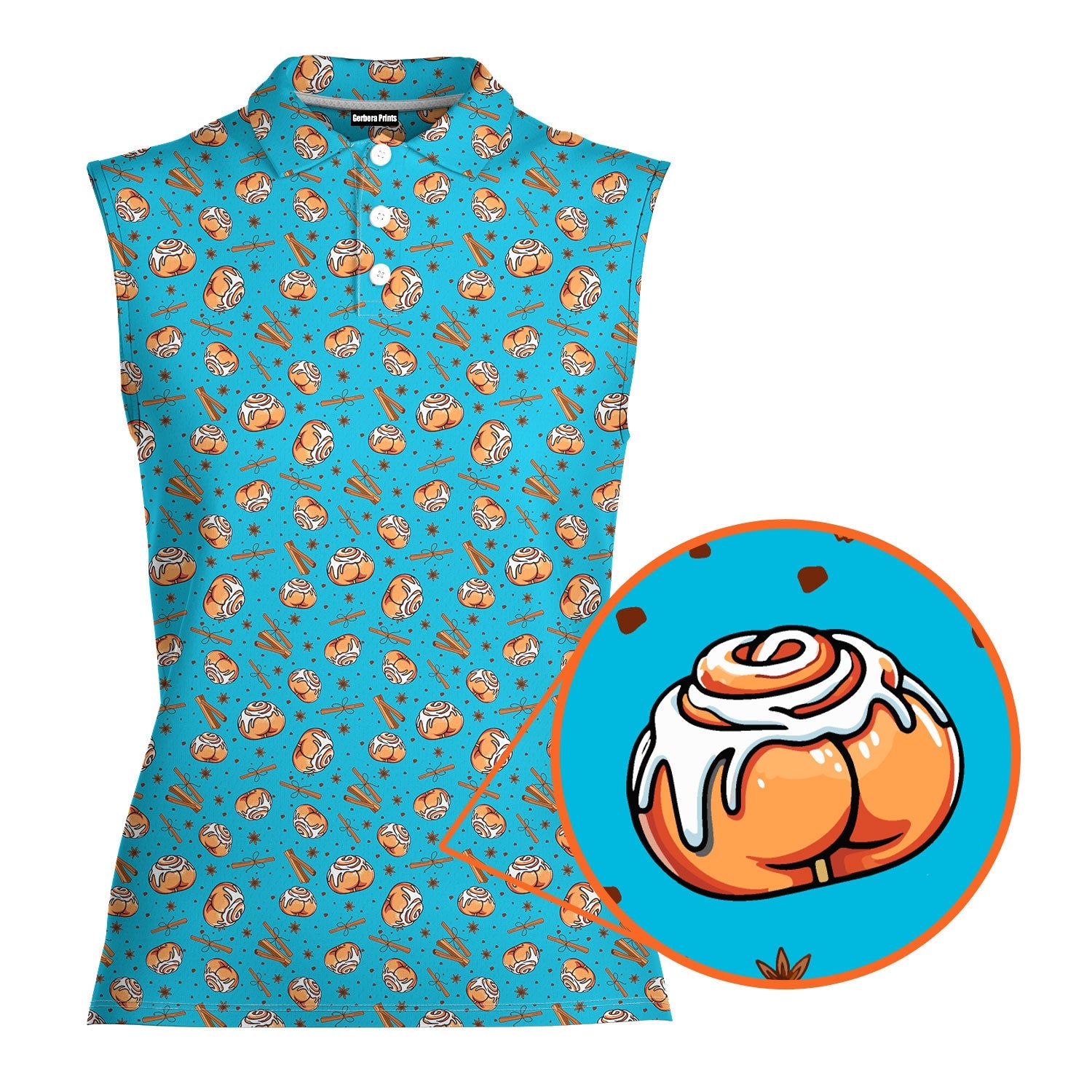 Buns-Women Sleeveless Polo Shirt-Gerbera Prints