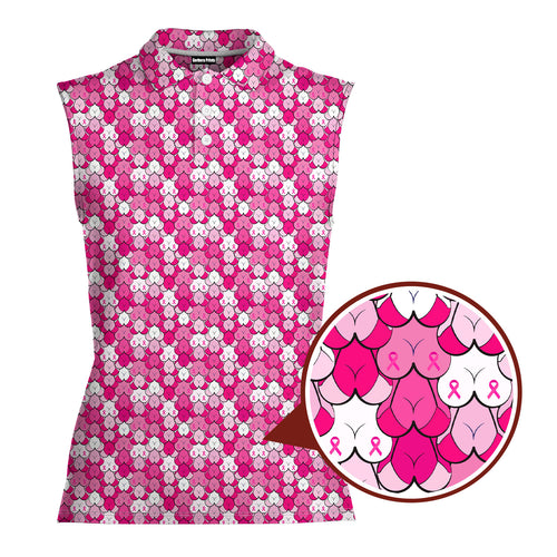 Pink Ribbon-Women Sleeveless Polo Shirt-Gerbera Prints