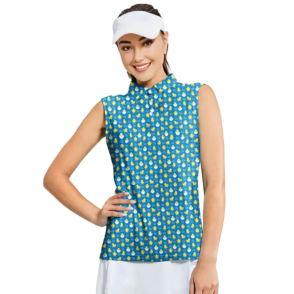 Chicks Dig Me Easter Eggs-Women Sleeveless Polo Shirt-Gerbera Prints