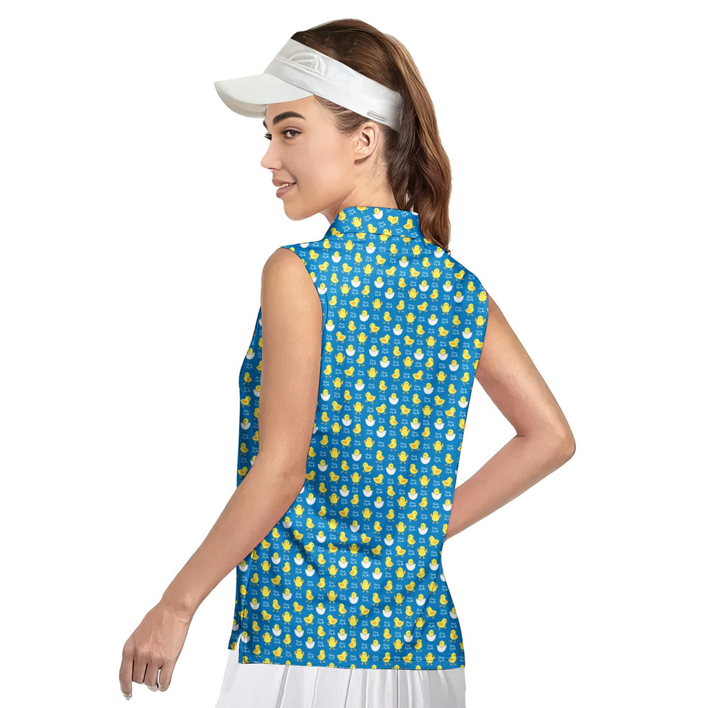 Chicks Dig Me Easter Eggs-Women Sleeveless Polo Shirt-Gerbera Prints