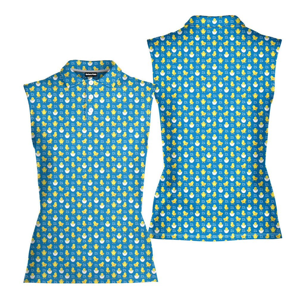 Chicks Dig Me Easter Eggs-Women Sleeveless Polo Shirt-Gerbera Prints