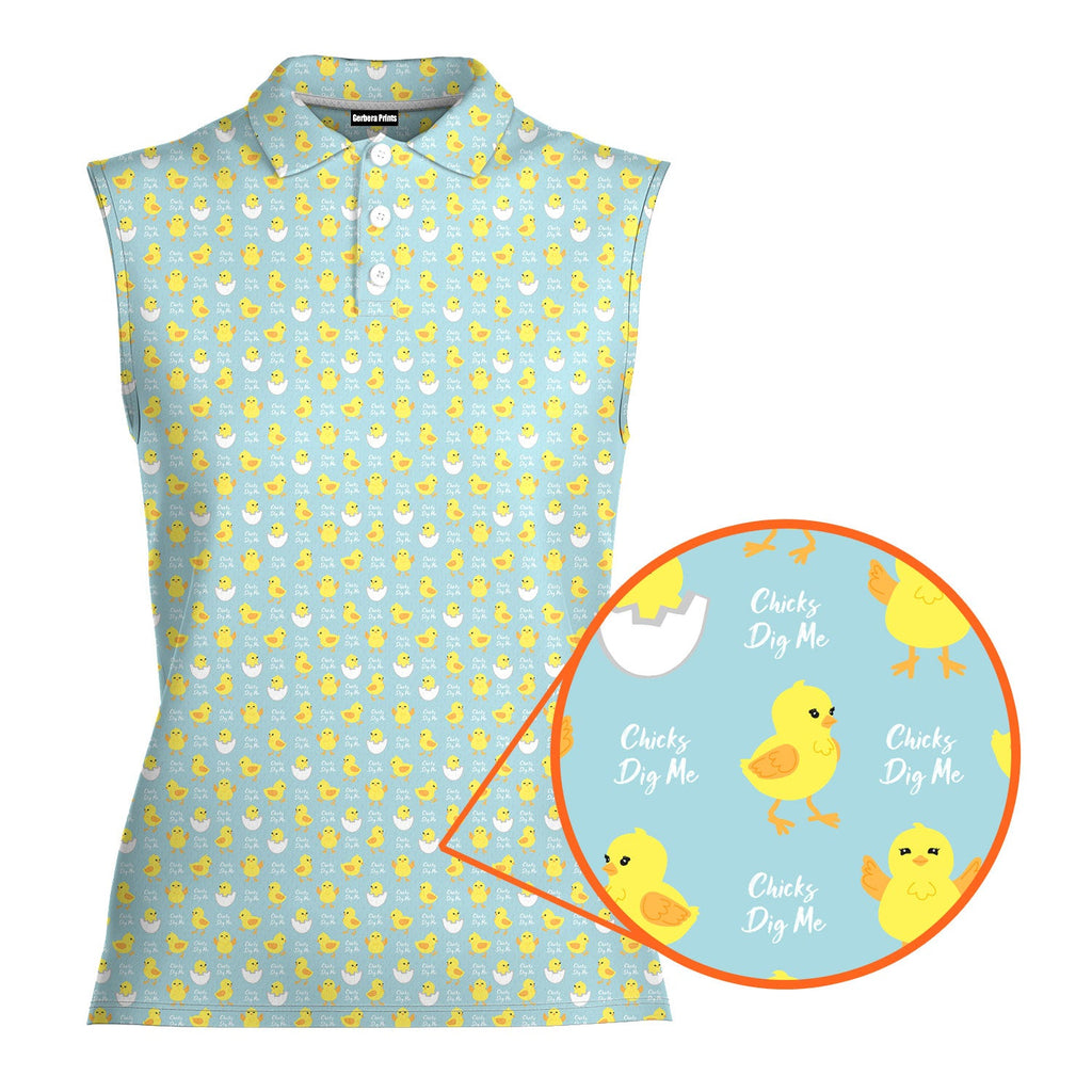 Chicks Dig Me Easter Eggs-Women Sleeveless Polo Shirt-Gerbera Prints