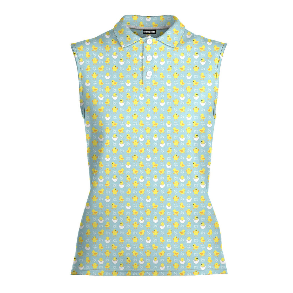 Chicks Dig Me Easter Eggs-Women Sleeveless Polo Shirt-Gerbera Prints