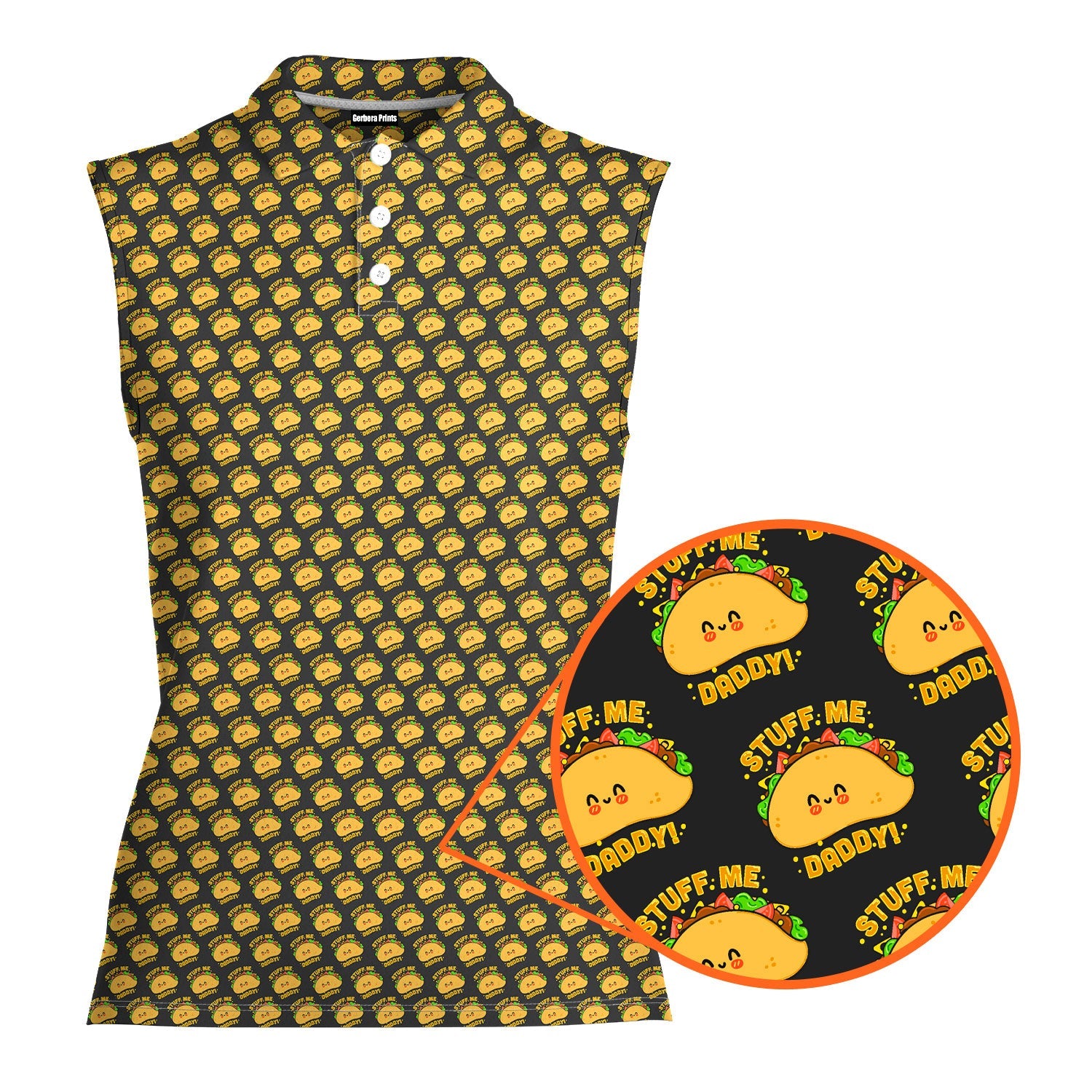 Stuff Me Daddy-Women Sleeveless Polo Shirt-Gerbera Prints
