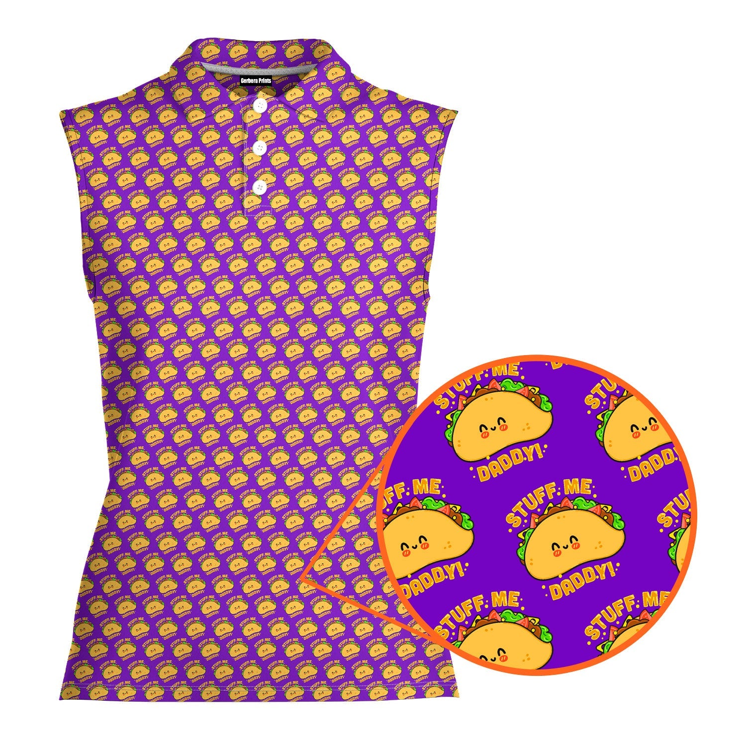 Stuff Me Daddy-Women Sleeveless Polo Shirt-Gerbera Prints