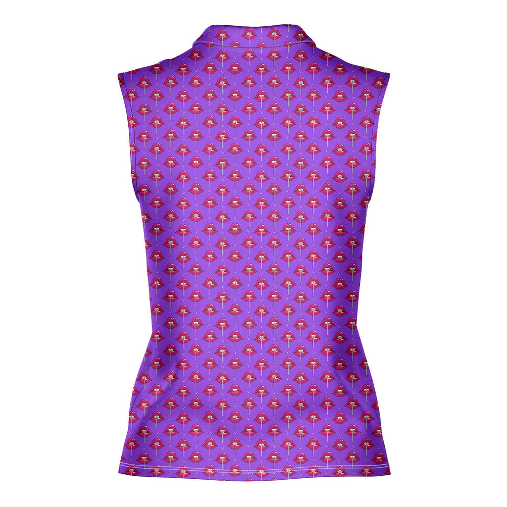 Disco Stick-Women Sleeveless Polo Shirt-Gerbera Prints
