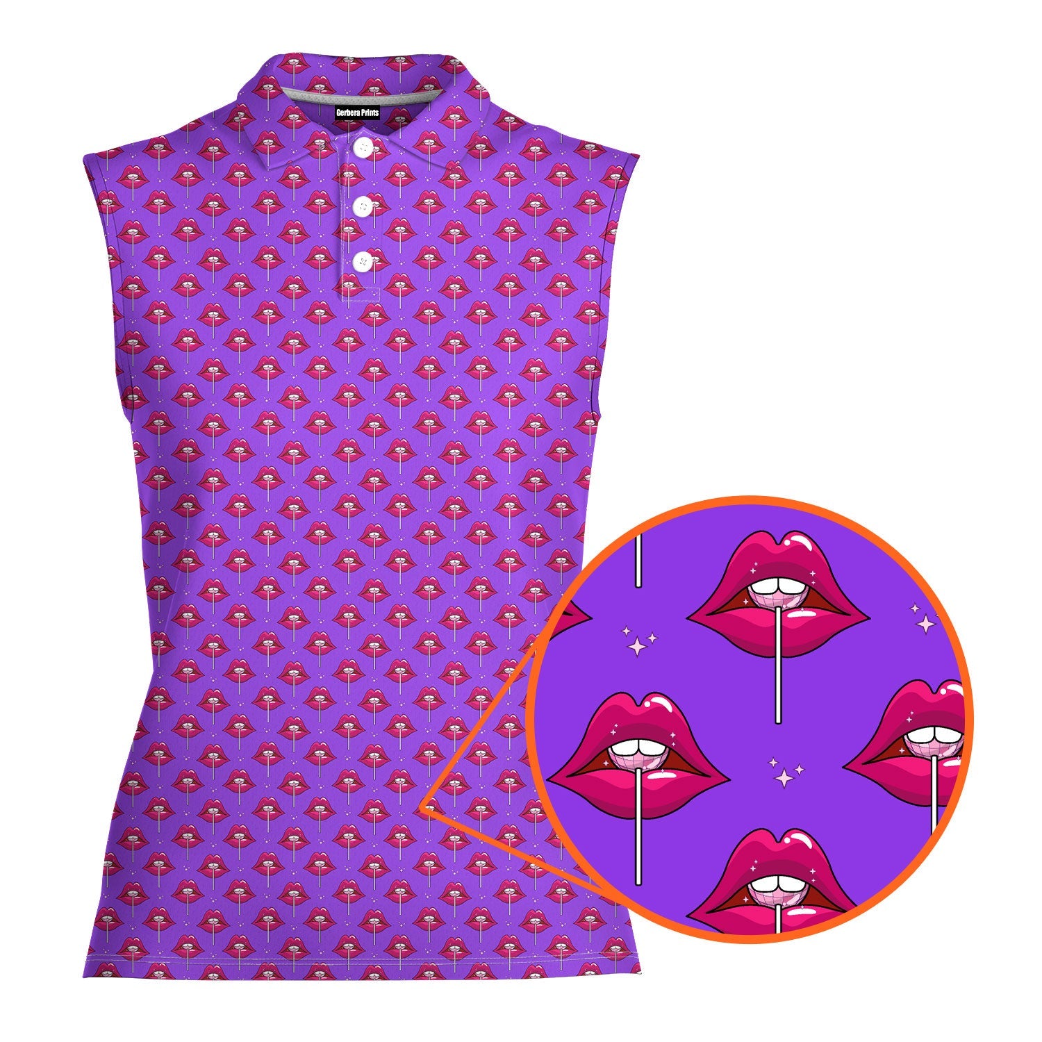 Disco Stick-Women Sleeveless Polo Shirt-Gerbera Prints