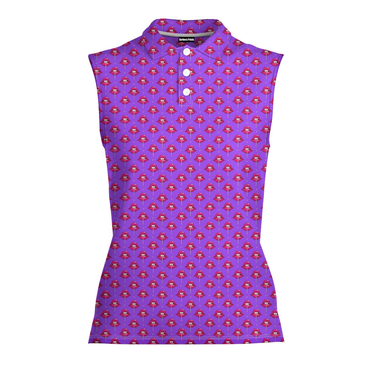 Disco Stick-Women Sleeveless Polo Shirt-Gerbera Prints