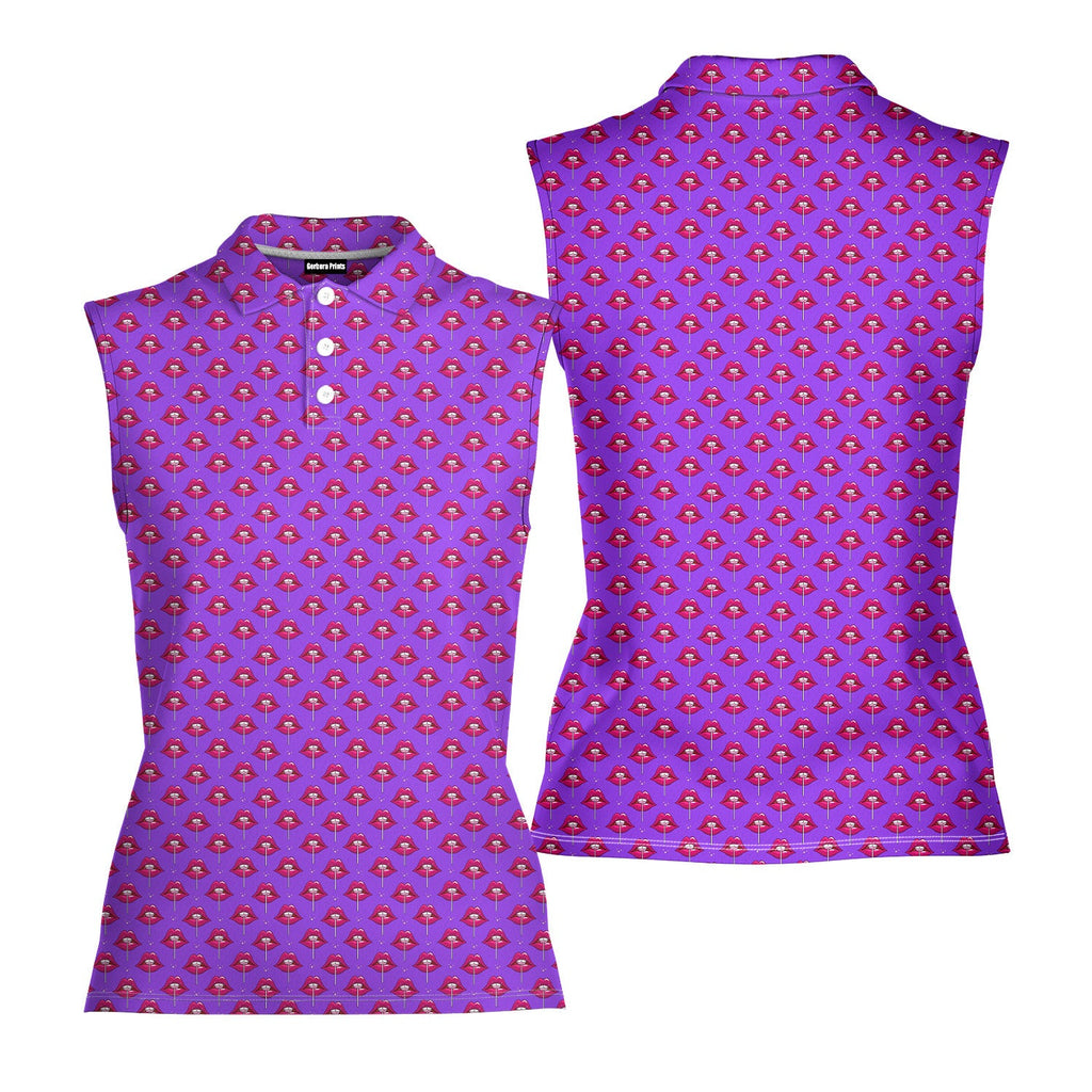 Disco Stick-Women Sleeveless Polo Shirt-Gerbera Prints