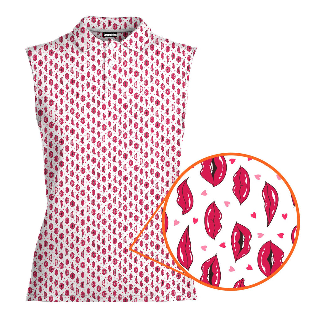 Vertical Smile-Women Sleeveless Polo Shirt-Gerbera Prints