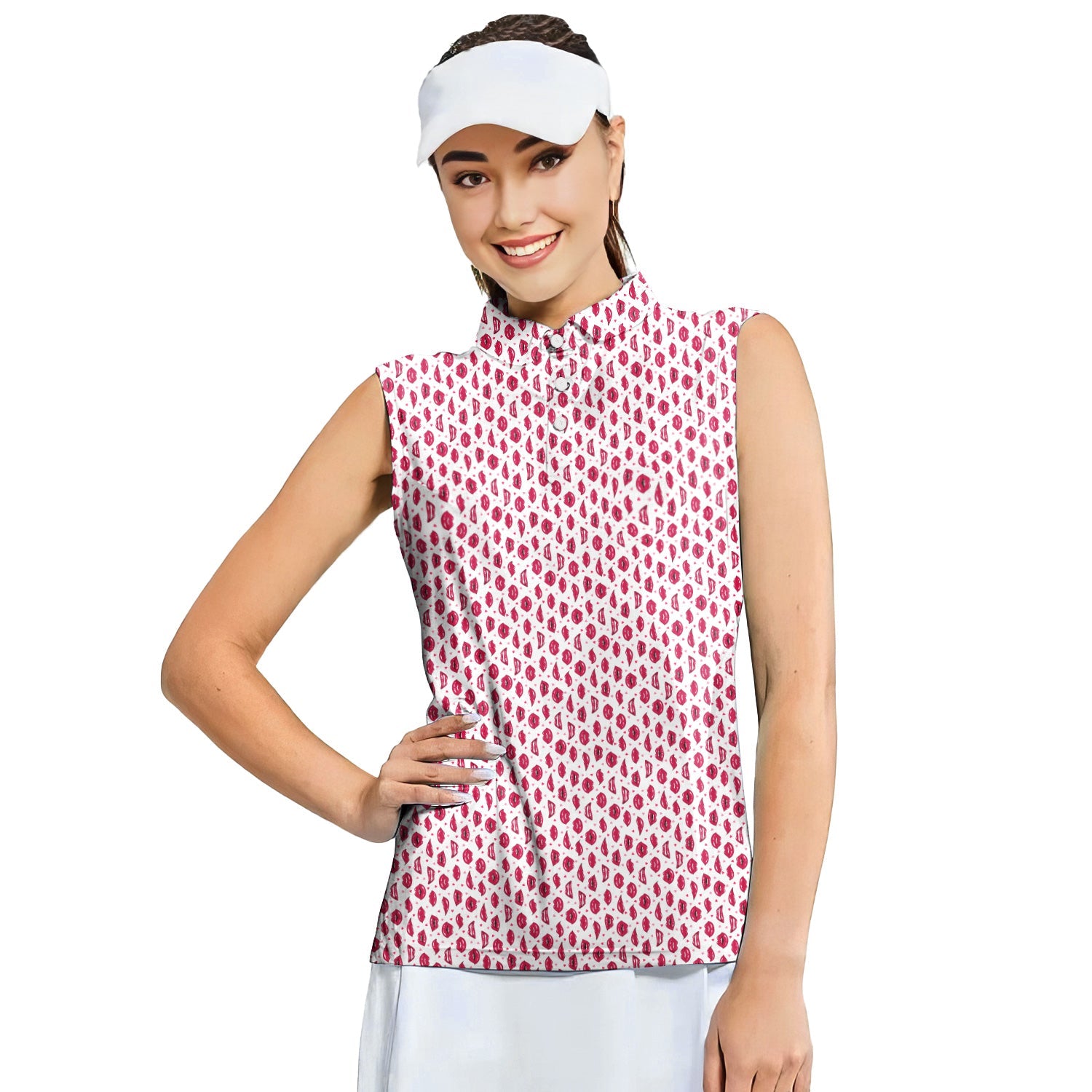 Vertical Smile-Women Sleeveless Polo Shirt-Gerbera Prints