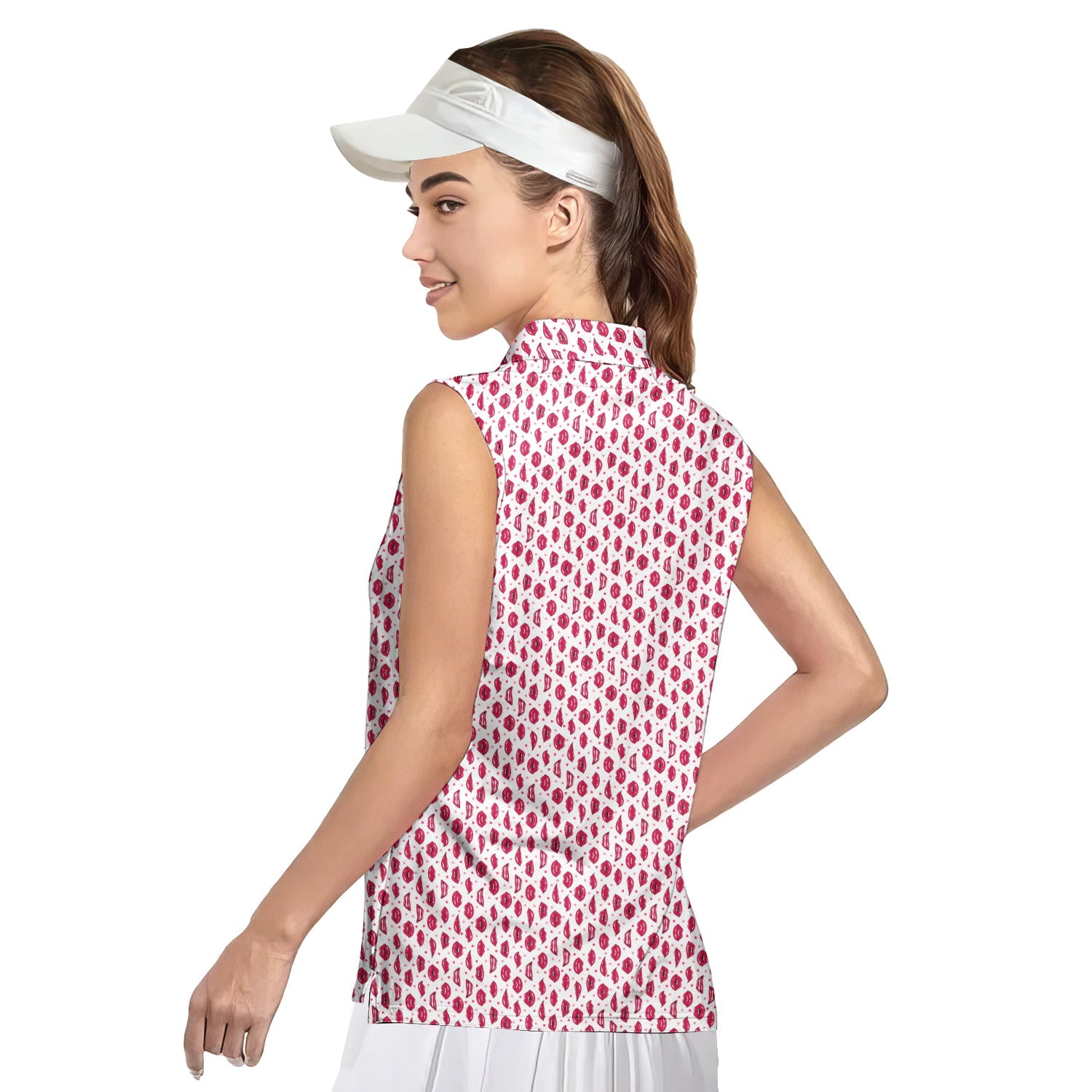 Vertical Smile-Women Sleeveless Polo Shirt-Gerbera Prints