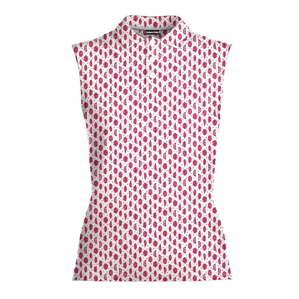 Vertical Smile-Women Sleeveless Polo Shirt-Gerbera Prints