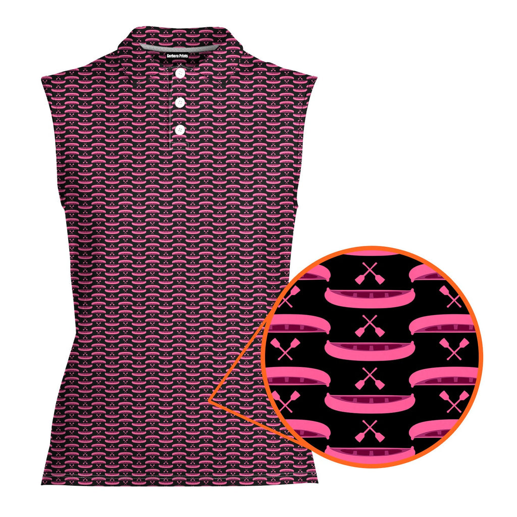 Paddle the Pink Canoe-Women Sleeveless Polo Shirt-Gerbera Prints