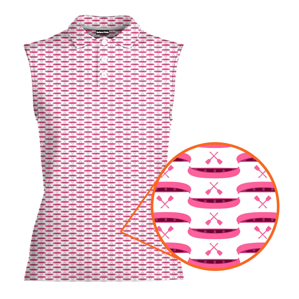 Paddle the Pink Canoe-Women Sleeveless Polo Shirt-Gerbera Prints