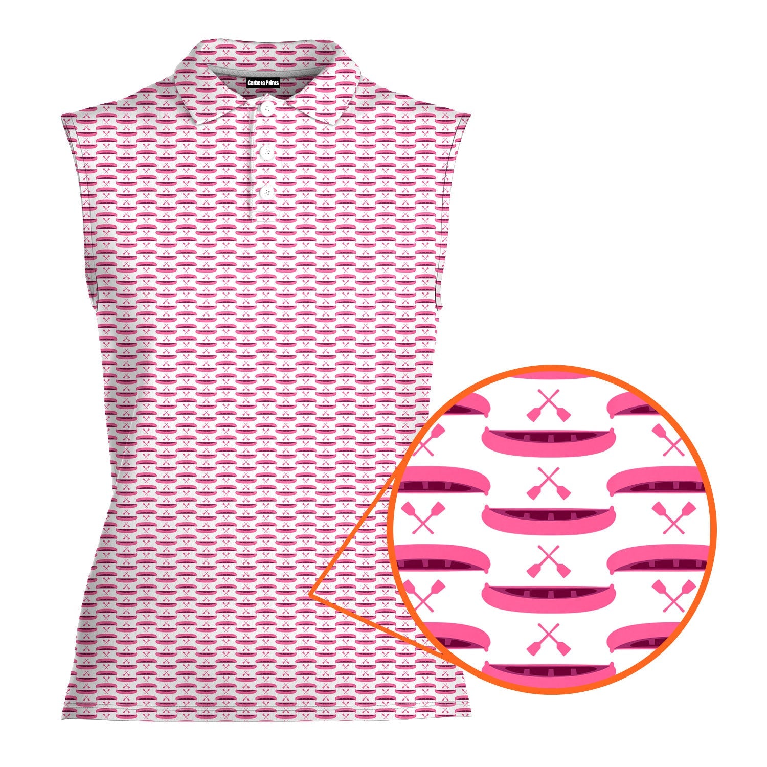Paddle the Pink Canoe-Women Sleeveless Polo Shirt-Gerbera Prints