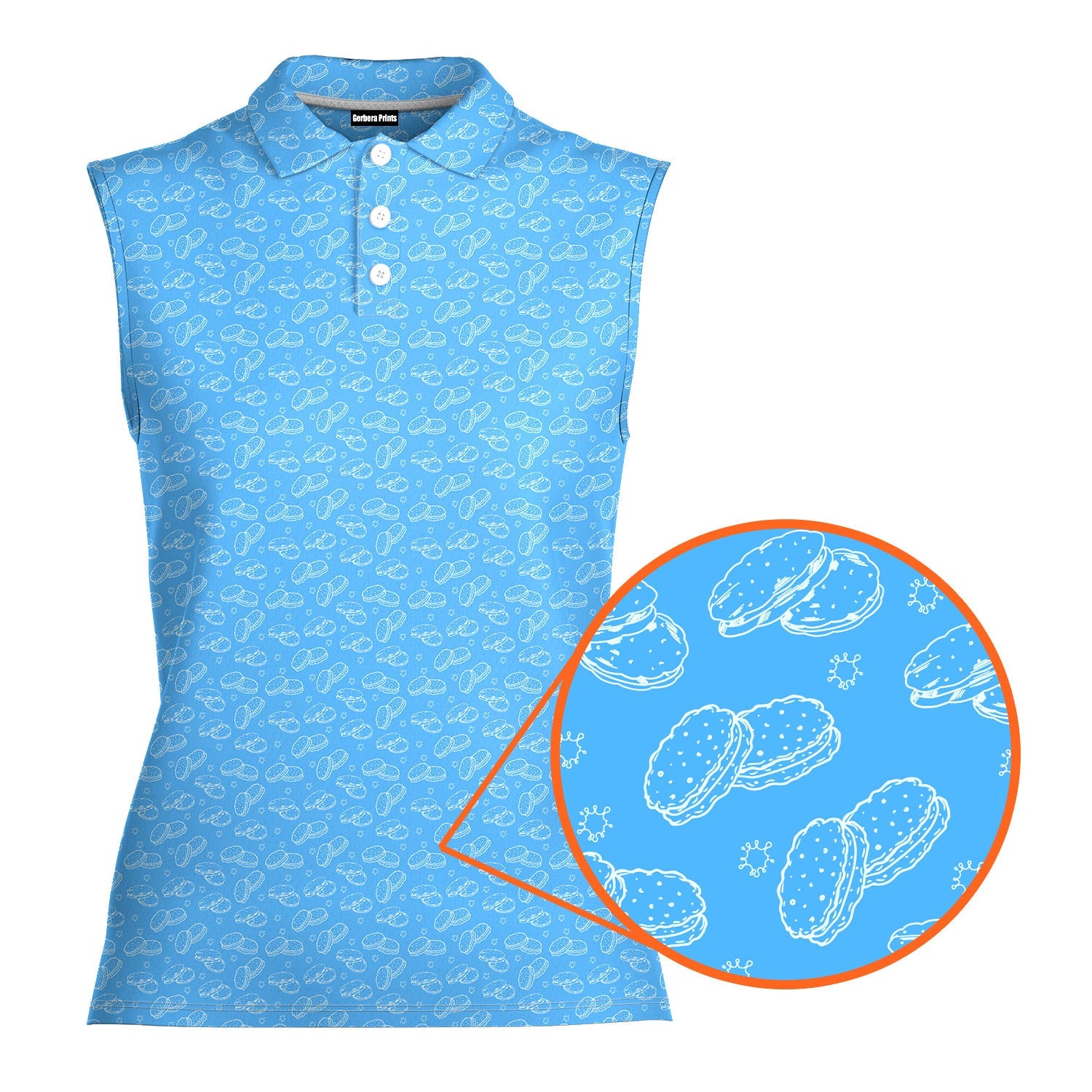 Cream Pie-Women Sleeveless Polo Shirt-Gerbera Prints