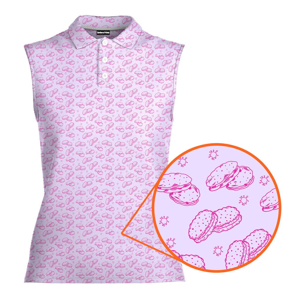 Cream Pie-Women Sleeveless Polo Shirt-Gerbera Prints