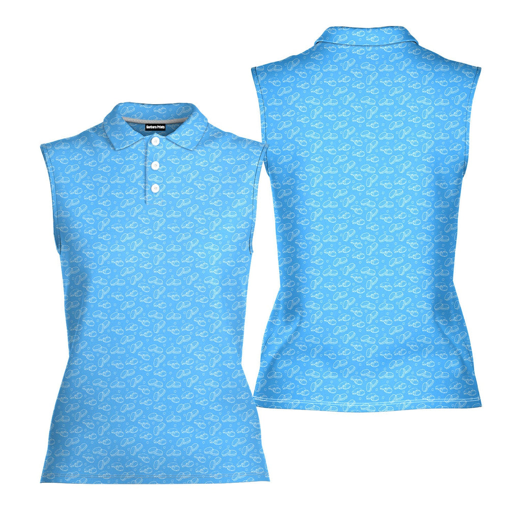 Cream Pie-Women Sleeveless Polo Shirt-Gerbera Prints