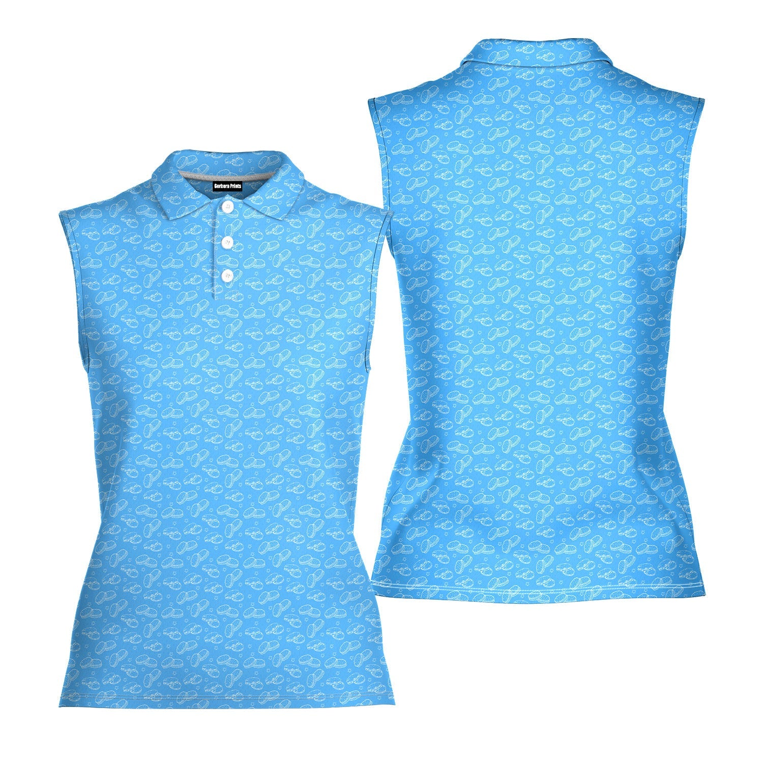 Cream Pie-Women Sleeveless Polo Shirt-Gerbera Prints