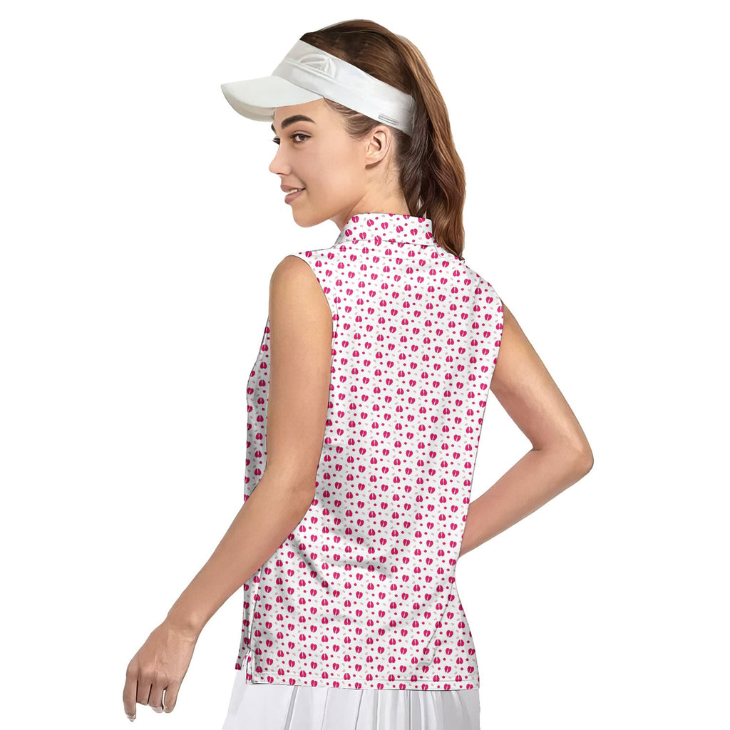 Camel Toe-Women Sleeveless Polo Shirt-Gerbera Prints