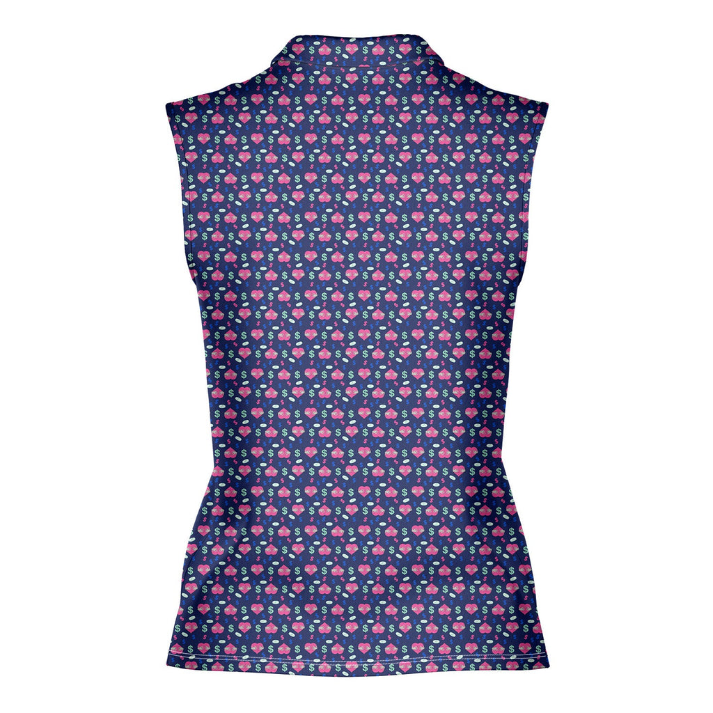 Booty Money-Women Sleeveless Polo Shirt-Gerbera Prints