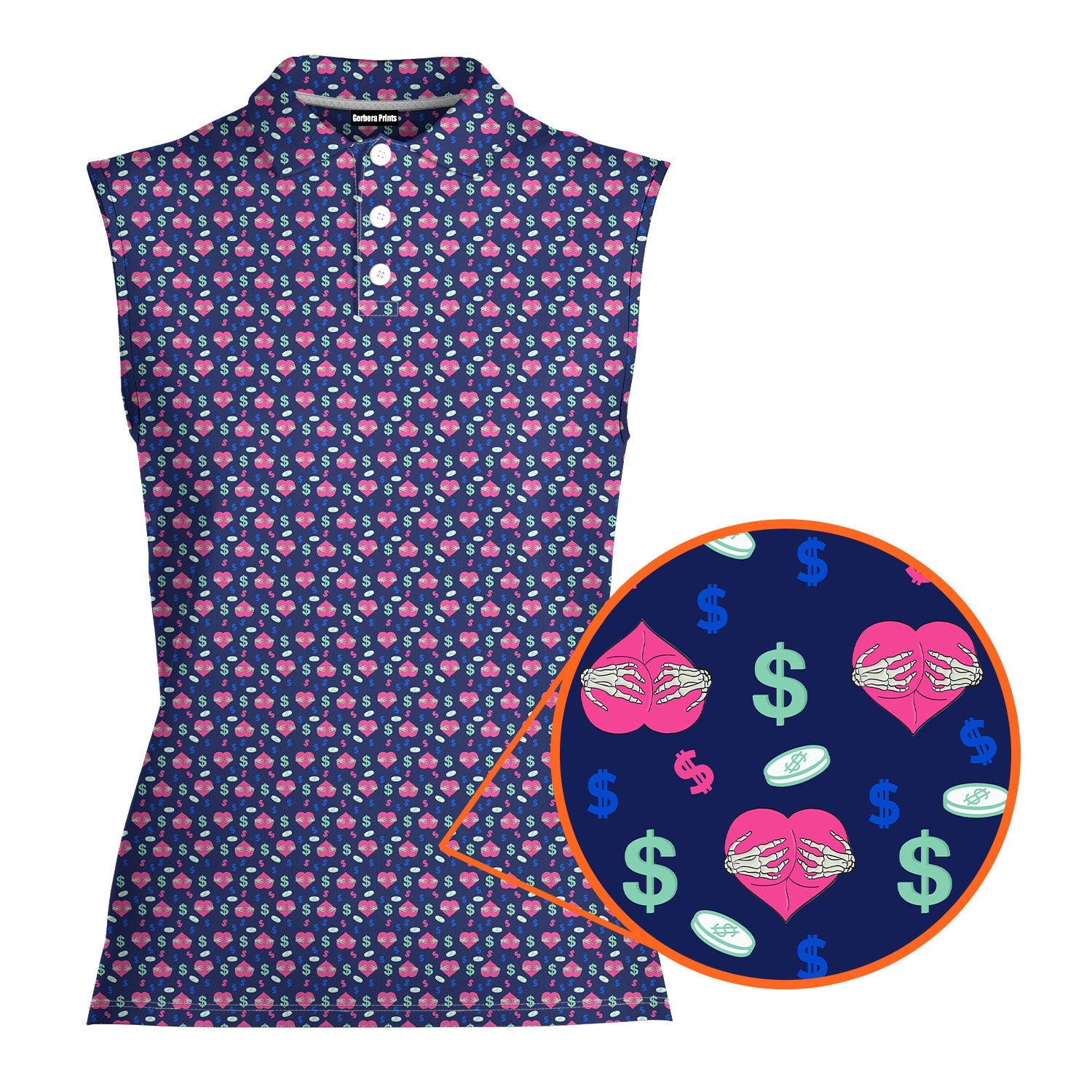 Booty Money-Women Sleeveless Polo Shirt-Gerbera Prints