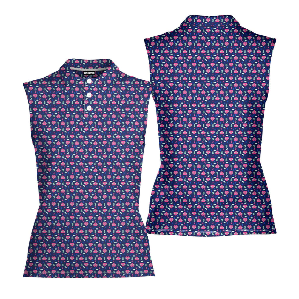 Booty Money-Women Sleeveless Polo Shirt-Gerbera Prints
