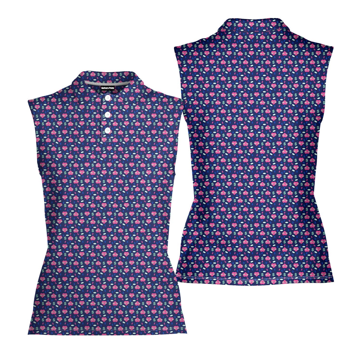 Booty Money-Women Sleeveless Polo Shirt-Gerbera Prints