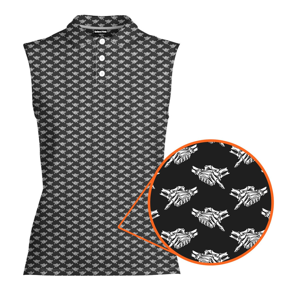 Shaking Hands Skeleton-Women Sleeveless Polo Shirt-Gerbera Prints