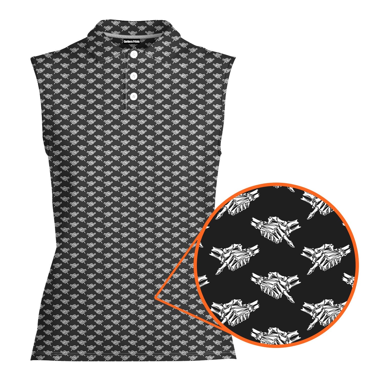 Shaking Hands Skeleton-Women Sleeveless Polo Shirt-Gerbera Prints