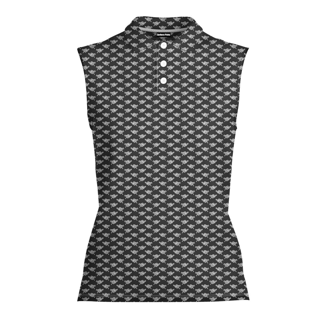 Shaking Hands Skeleton-Women Sleeveless Polo Shirt-Gerbera Prints