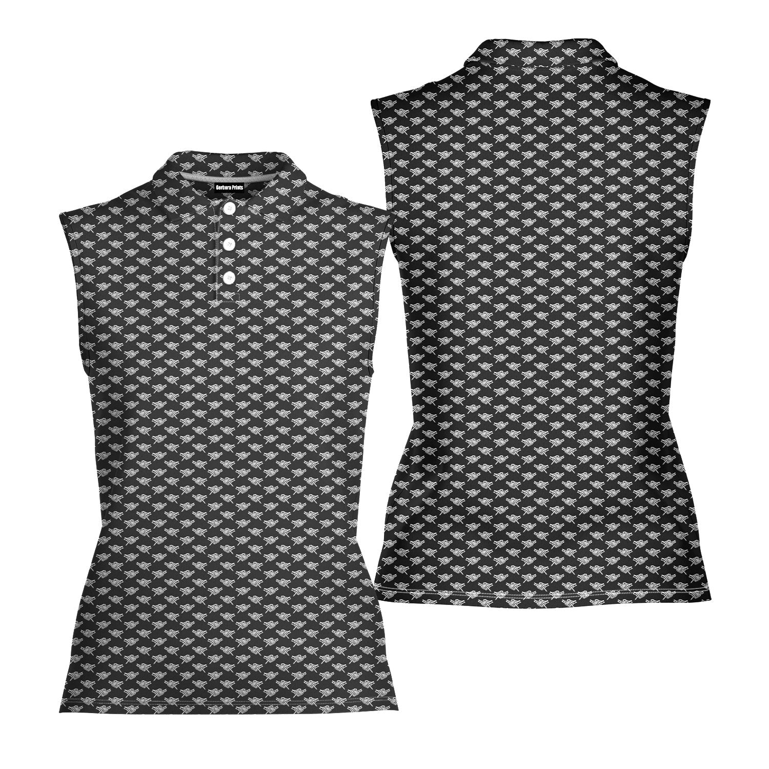 Shaking Hands Skeleton-Women Sleeveless Polo Shirt-Gerbera Prints
