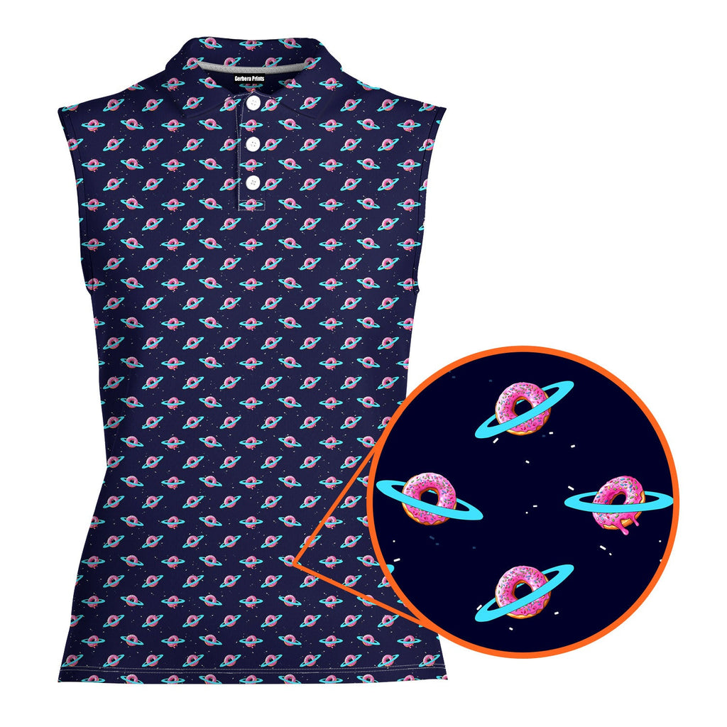 Donut Planet-Women Sleeveless Polo Shirt-Gerbera Prints