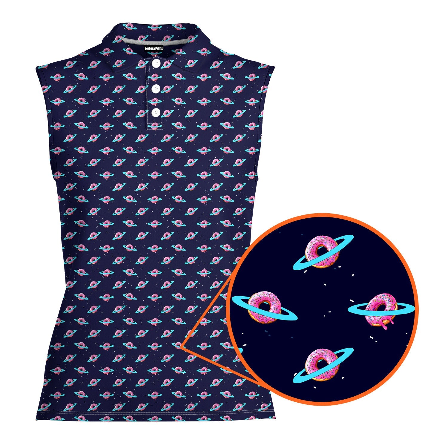 Donut Planet-Women Sleeveless Polo Shirt-Gerbera Prints
