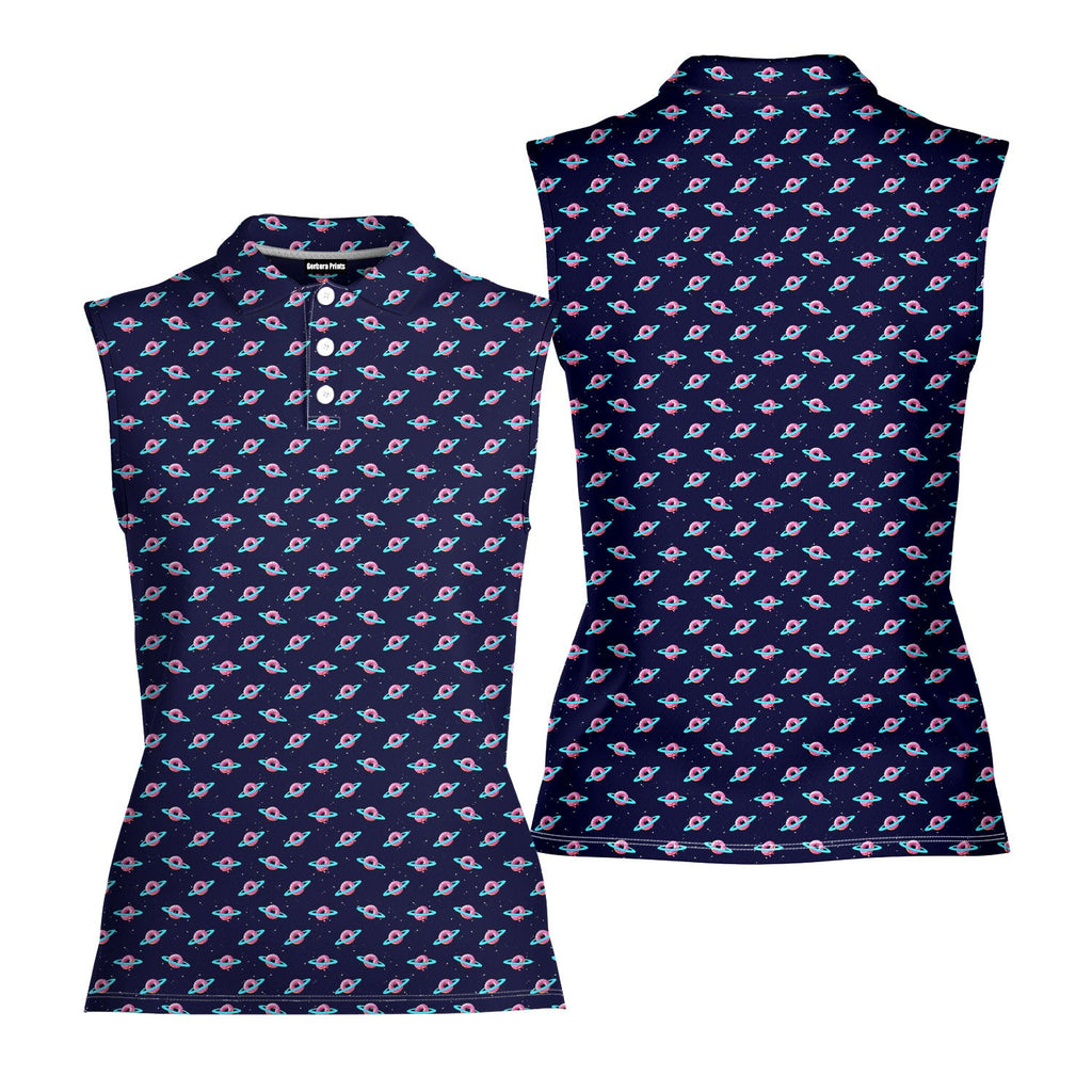 Donut Planet-Women Sleeveless Polo Shirt-Gerbera Prints
