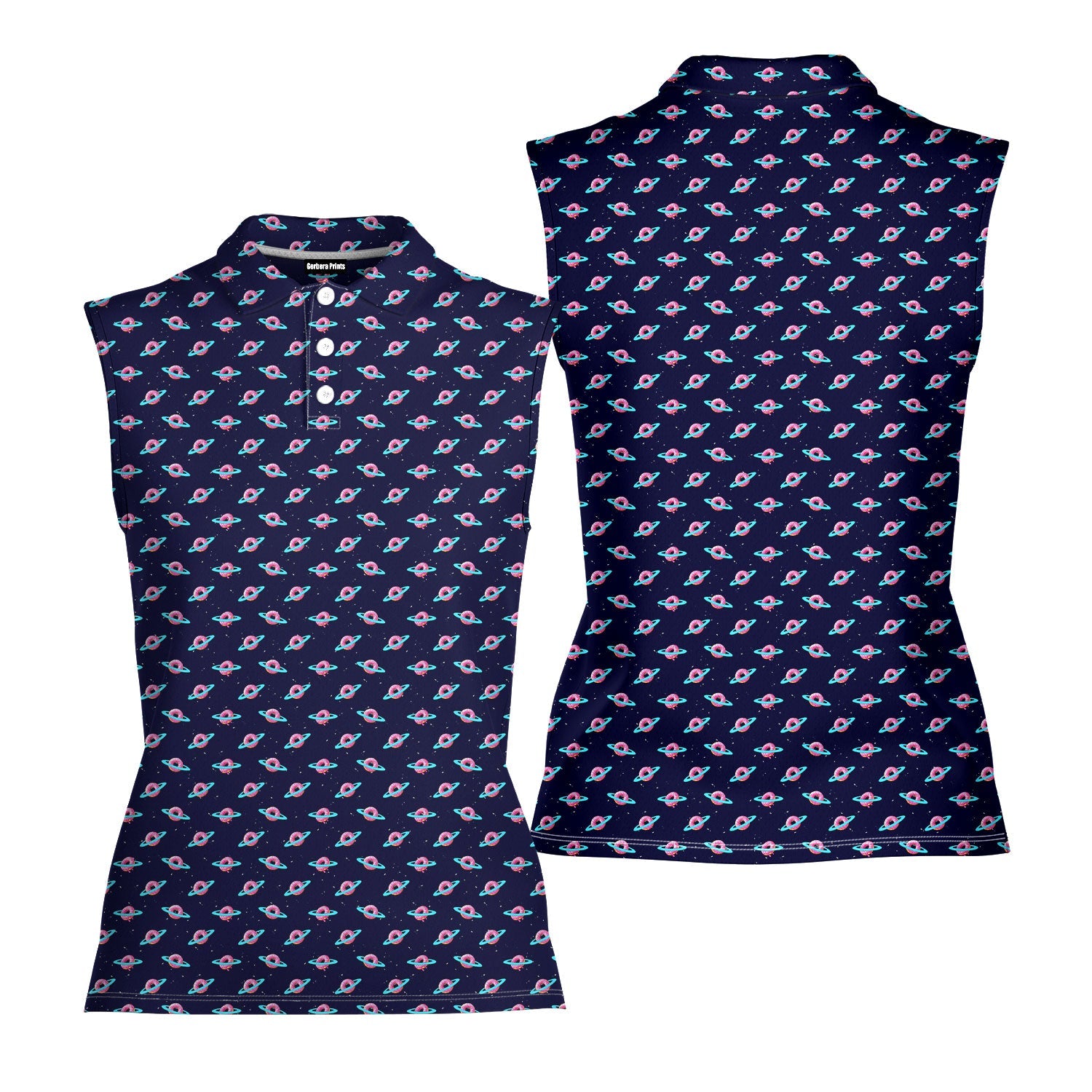 Donut Planet-Women Sleeveless Polo Shirt-Gerbera Prints