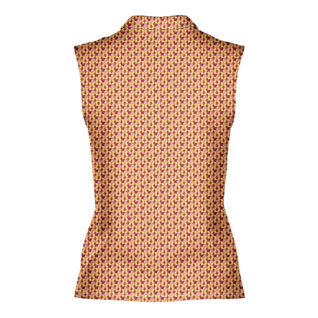 Sweet Peach-Women Sleeveless Polo Shirt-Gerbera Prints