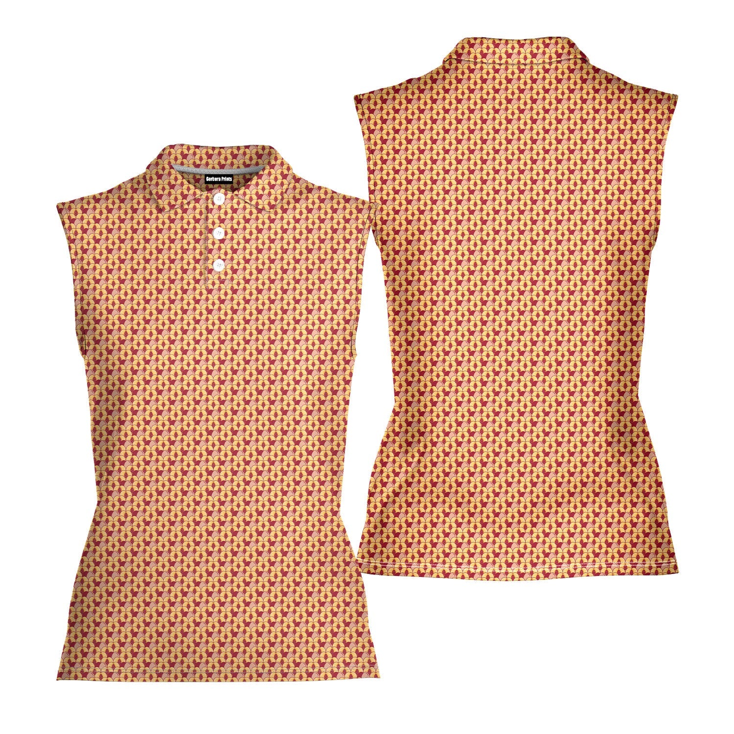 Sweet Peach-Women Sleeveless Polo Shirt-Gerbera Prints