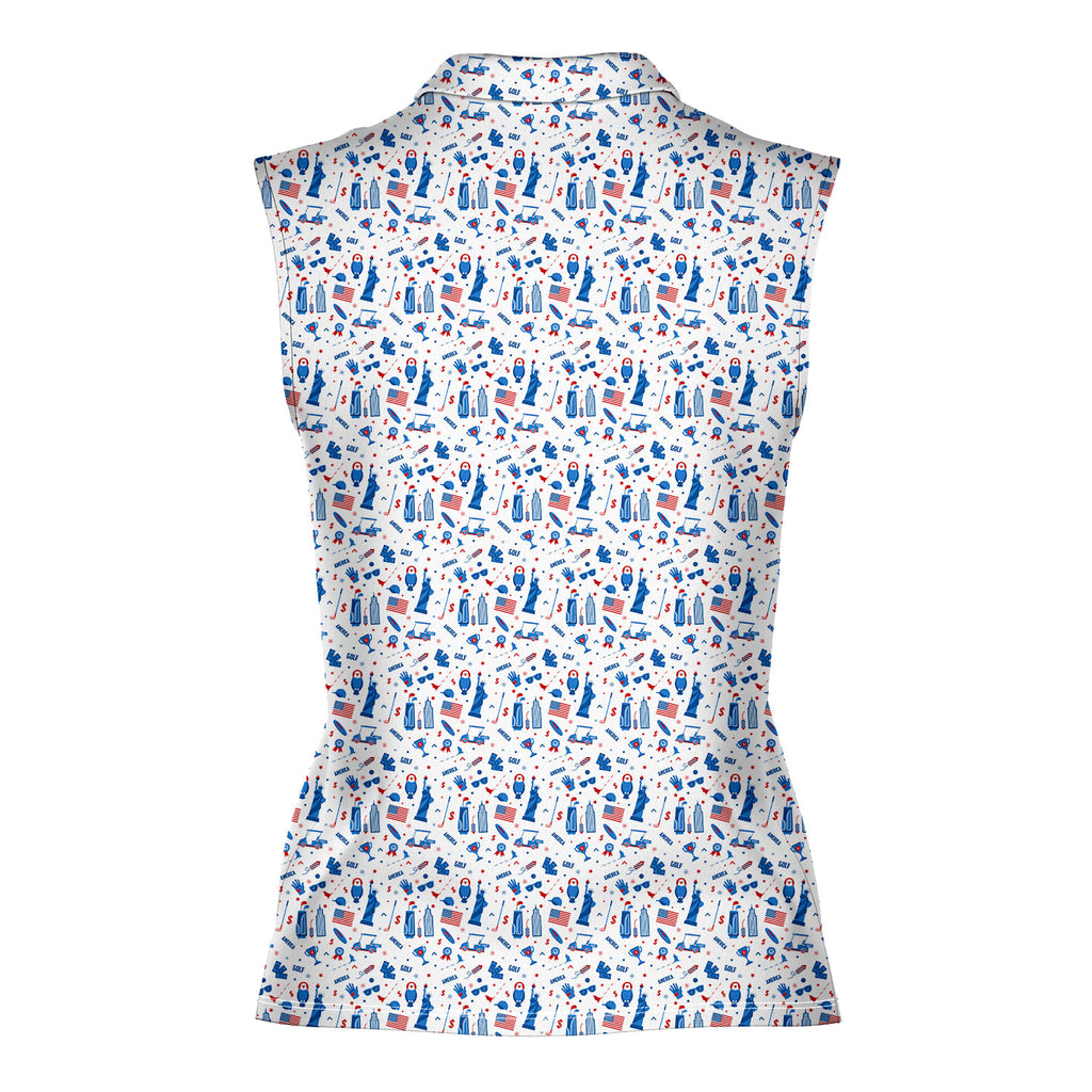 America Golf-Women Sleeveless Polo Shirt-Gerbera Prints