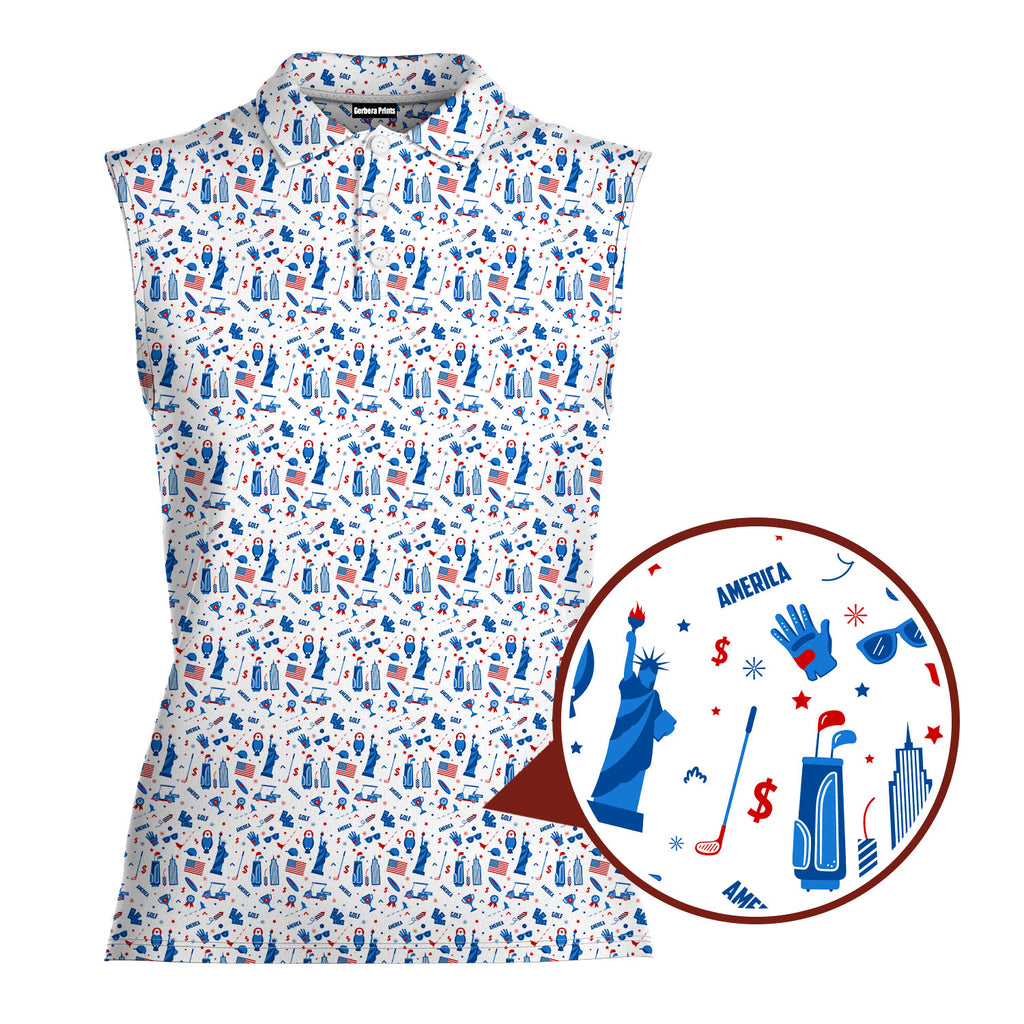America Golf-Women Sleeveless Polo Shirt-Gerbera Prints