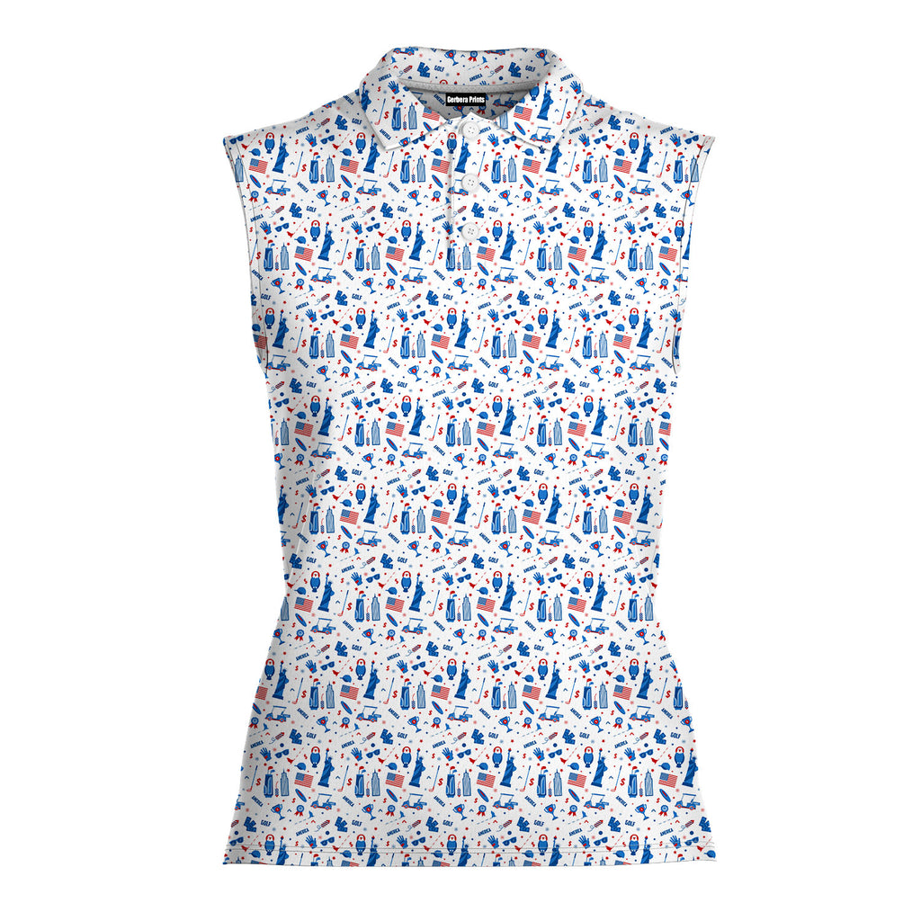 America Golf-Women Sleeveless Polo Shirt-Gerbera Prints
