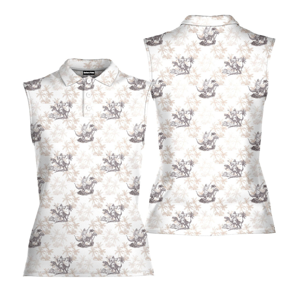 Jesus Riding Dinosaur-Women Sleeveless Polo Shirt-Gerbera Prints