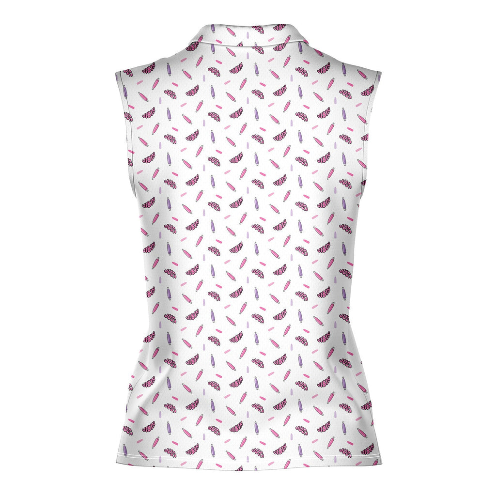 Just Vibin-Women Sleeveless Polo Shirt-Gerbera Prints