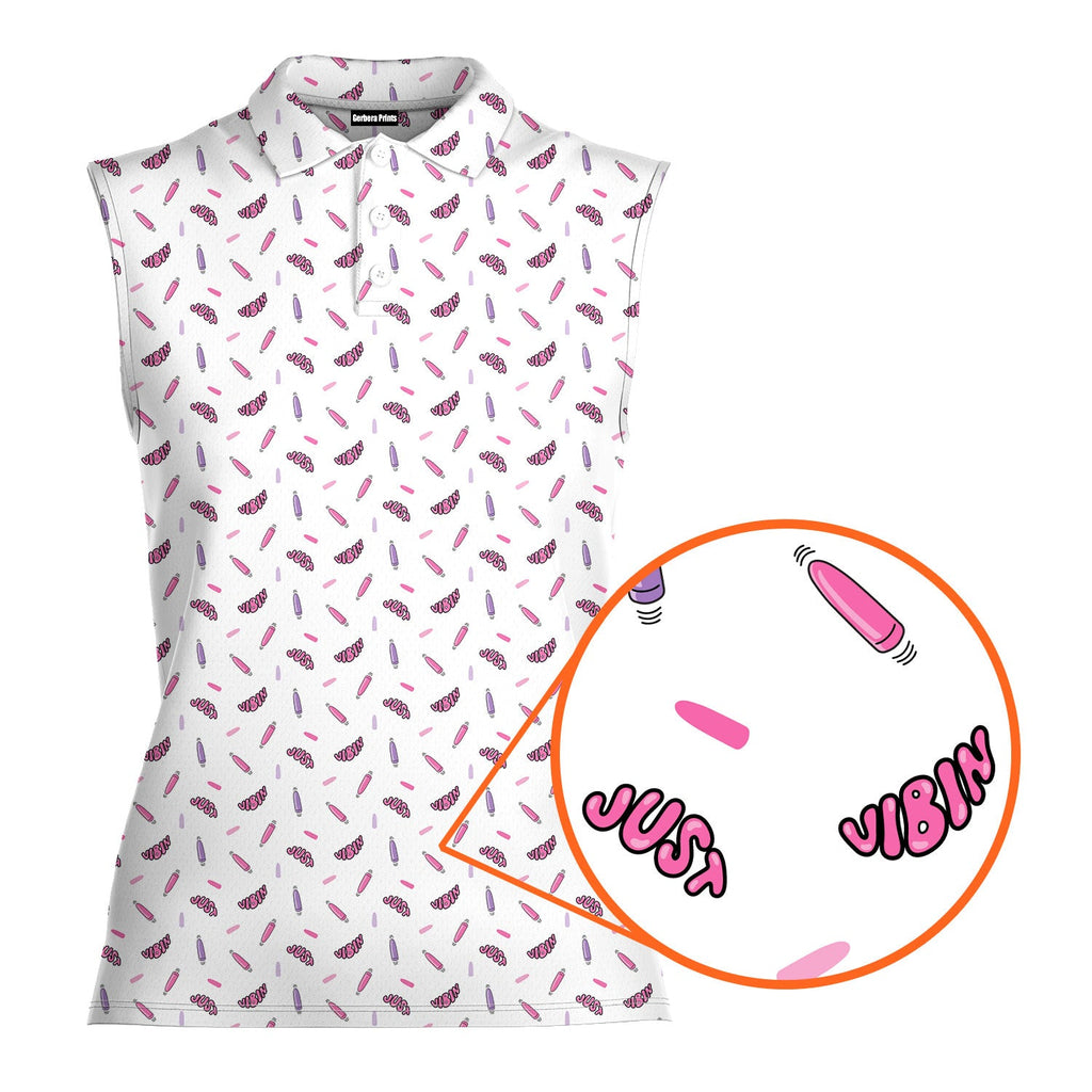 Just Vibin-Women Sleeveless Polo Shirt-Gerbera Prints