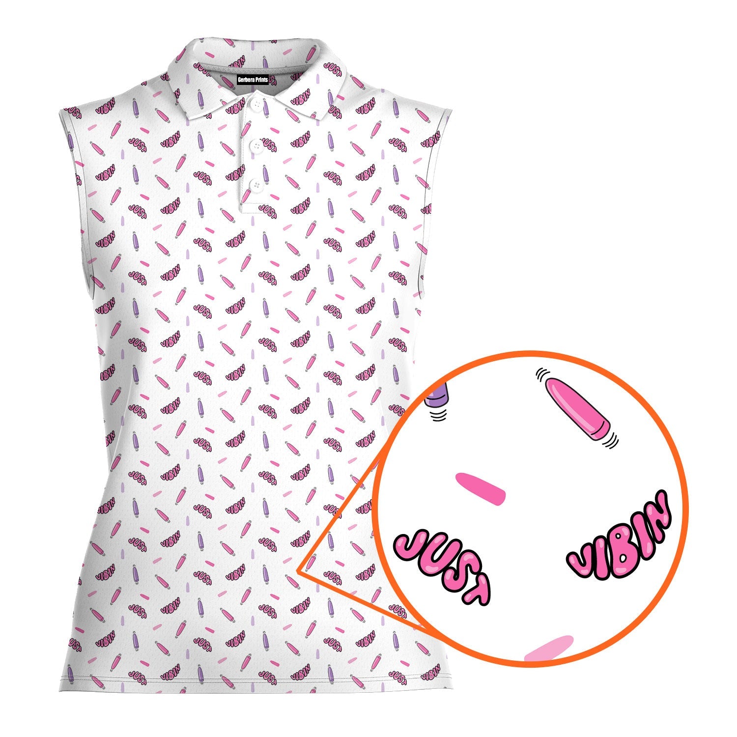Just Vibin-Women Sleeveless Polo Shirt-Gerbera Prints