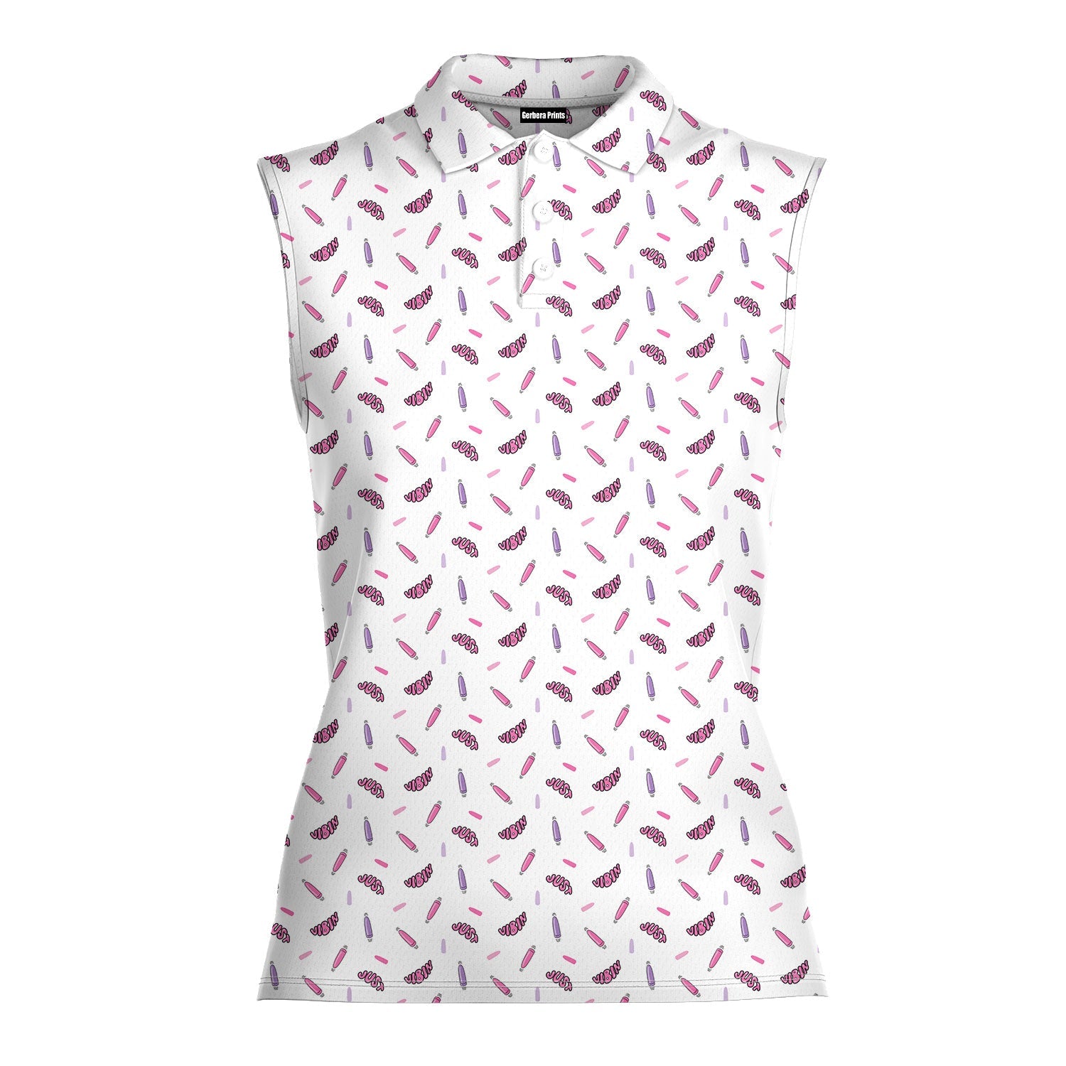 Just Vibin-Women Sleeveless Polo Shirt-Gerbera Prints